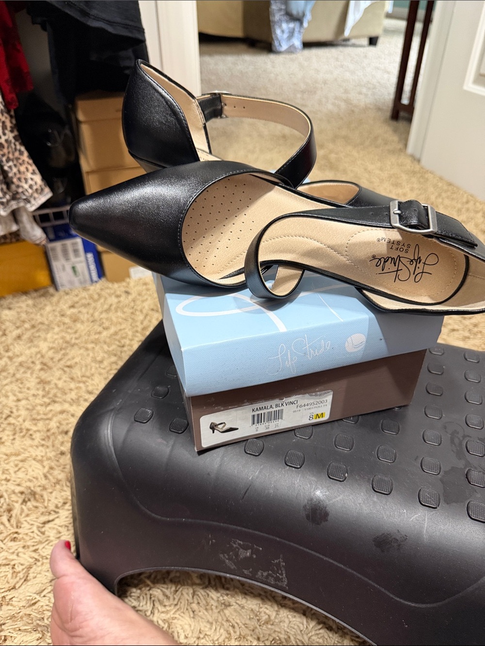 Life Stride Black Pointed D'Orsay Heels with Ankle Strap